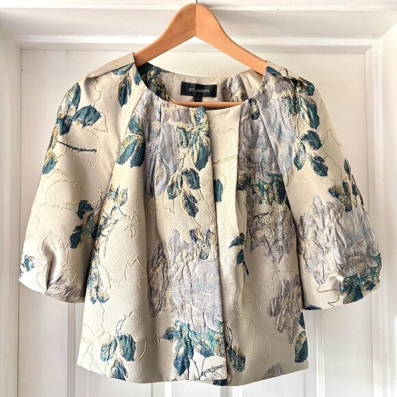 St. John Black Label Floral Jacquard Brocade Bolero Evening Jacket NWT Petite - Picture 1 of 13